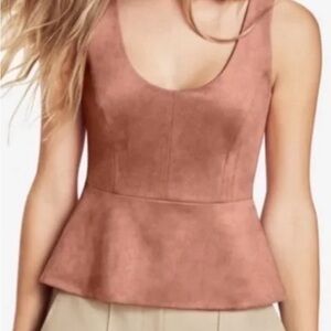 Modern Romantic, Soft glam BCBG MaxAzria Peplum‎ top, faux suede, Dusty Rose, XS